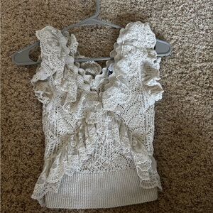 Zara Cream Sleeveless Ruffled Blouse